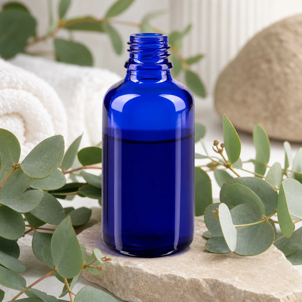 50ml blaue Apothekenflasche ApoGlas für professionelle Anwendung in Pharmazie und Kosmetik bei Pacadura