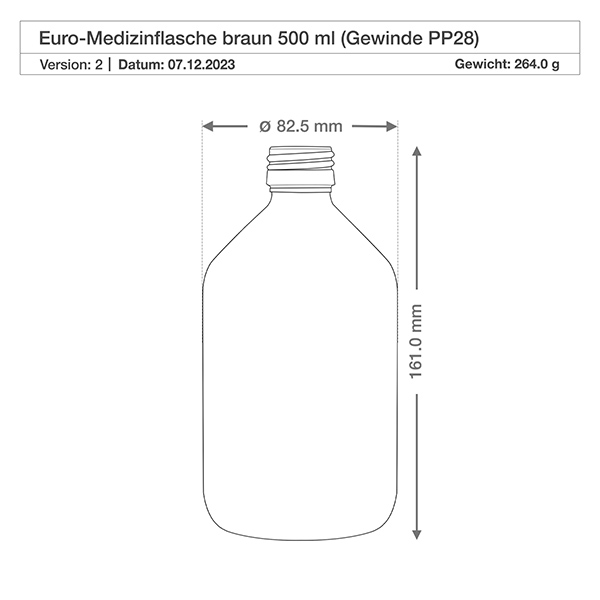 500ml Medizinflasche klar, ohne Verschluss PP28 ApoGlas