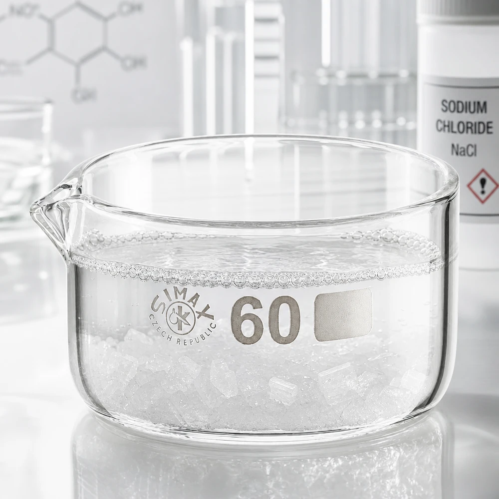 Kristallisierschale 60ml mit Ausguss aus Borosilikatglas ø60mm für professionelle Labore Simax