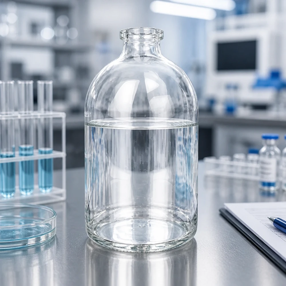 Injektionsflasche Klarglas 100ml für pharmazeutischen und gewerblichen Einsatz auf Laborarbeitsfläche