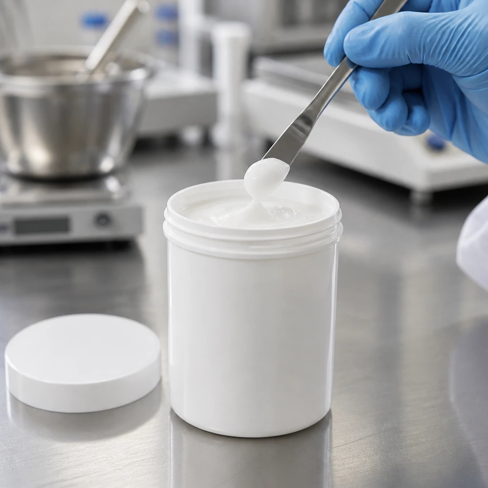 Salbenkruke 75g weiß PP-Kunststoff mit Schraubdeckel für pharmazeutische und kosmetische Abfüllung