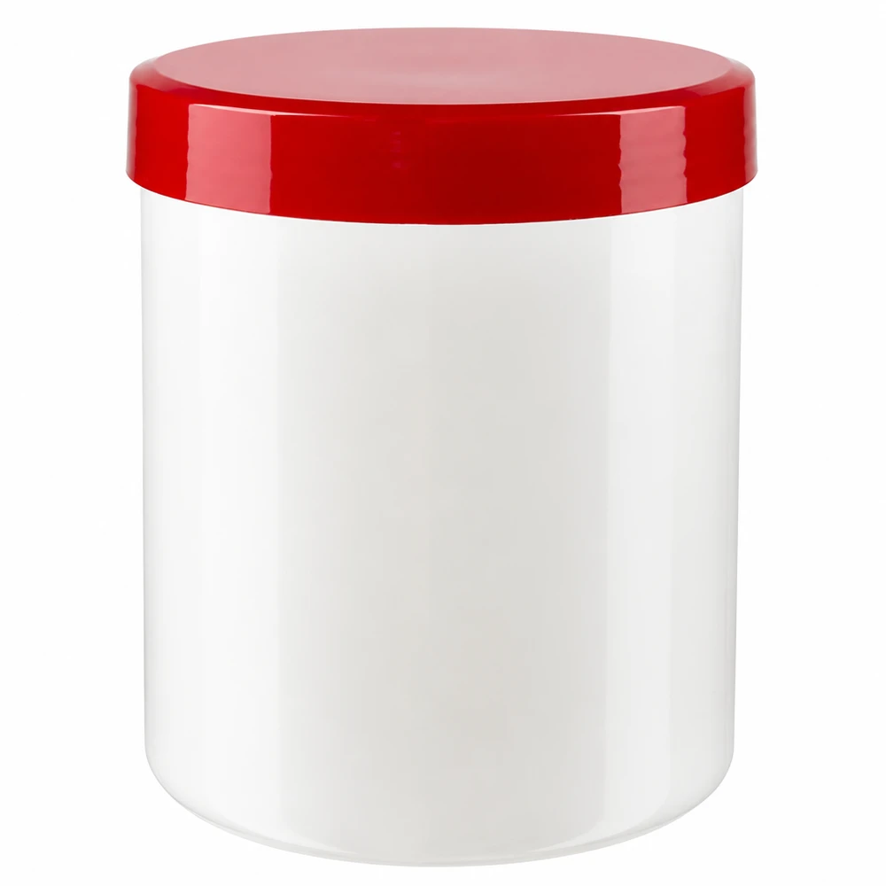 Salbenkruke 75g weiß PP-Kunststoff mit rotem Schraubdeckel für pharmazeutische und kosmetische Abfüllung