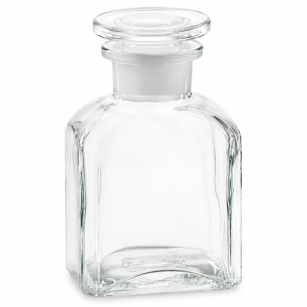 Vierkantflasche 150ml Klarglas Weithals mit Glasstopfen für professionellen gewerblichen Einsatz