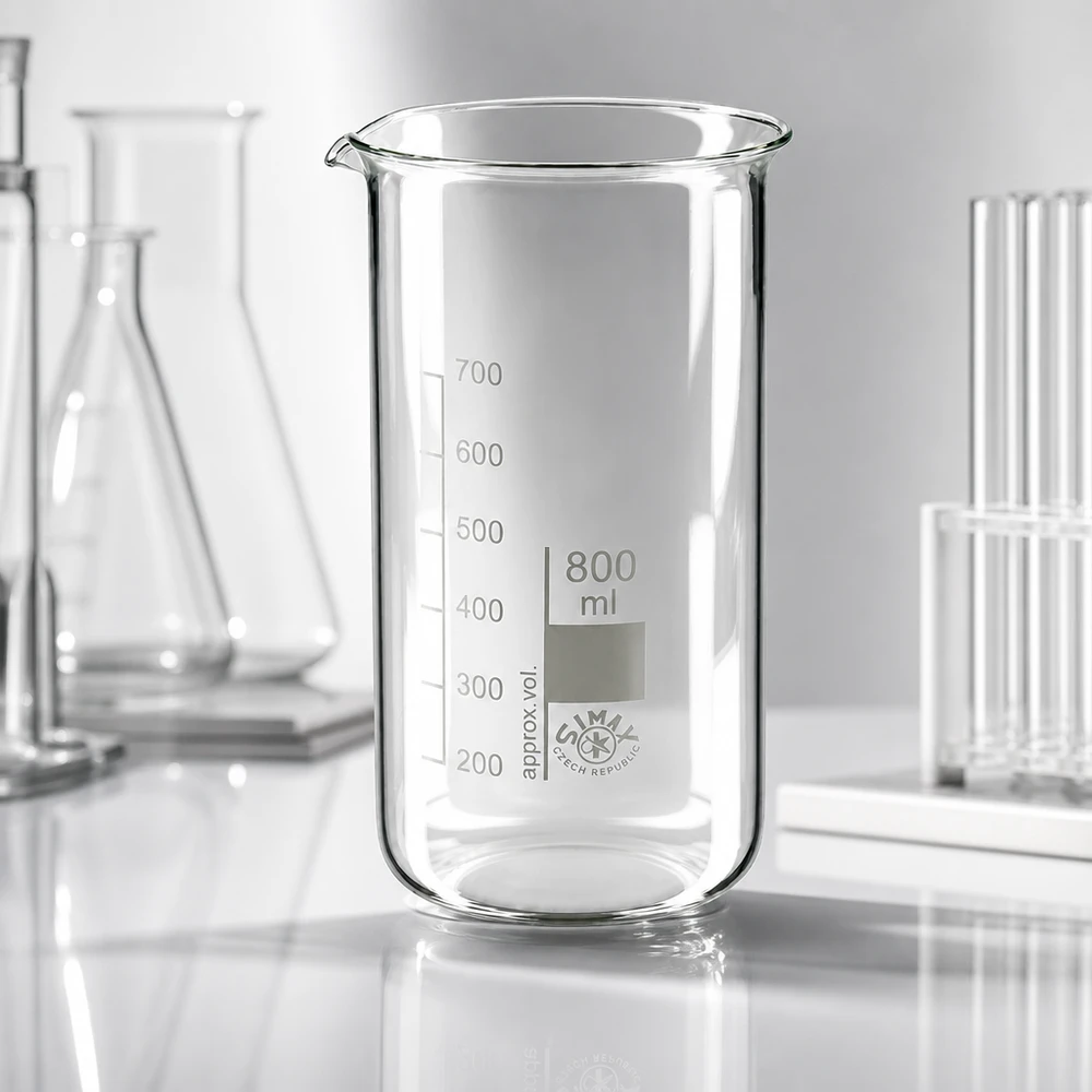 Becherglas 800ml hohe Form aus Borosilikatglas mit Skala für professionellen Laboreinsatz