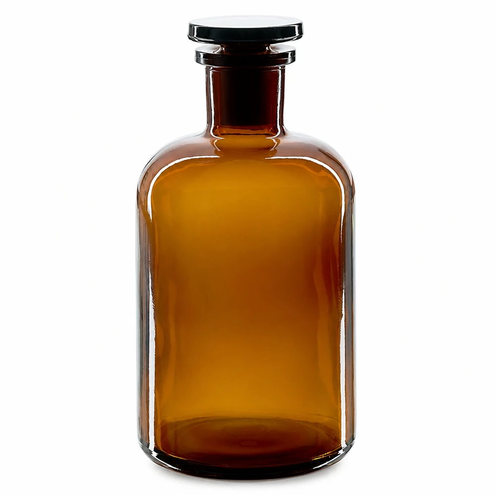 Rundschulterflasche 500ml Braunglas Enghals mit Glasstopfen für professionellen Laboreinsatz