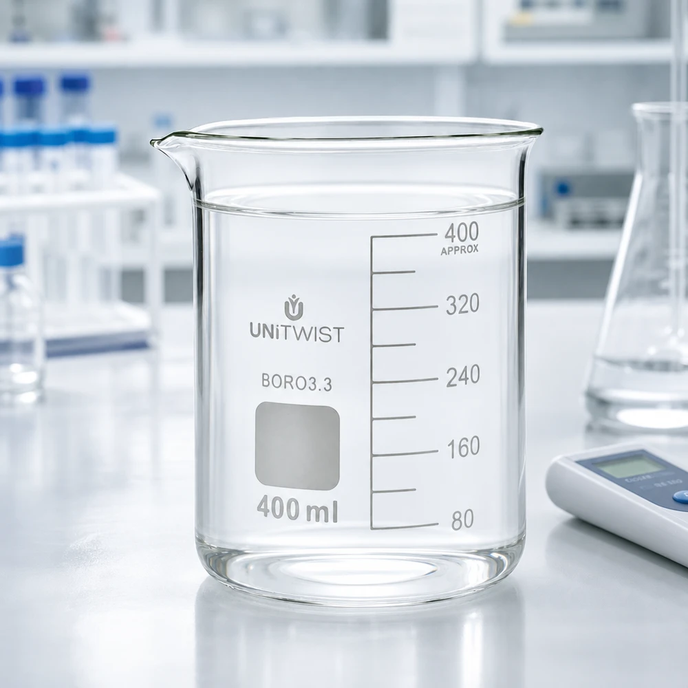 Becherglas 400ml Borosilikat niedrige Form UNiTWIST für professionellen Laboreinsatz im Fachhandel