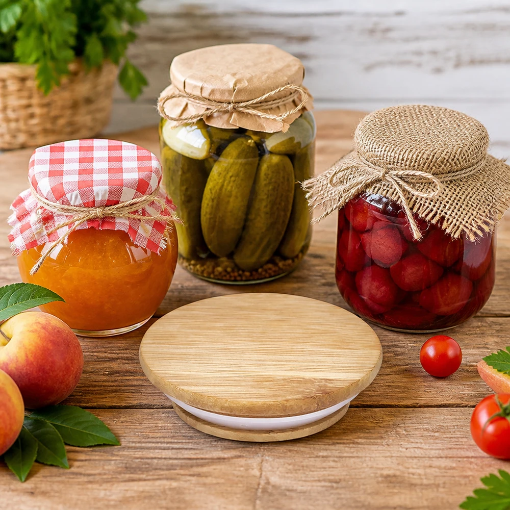 Holzdeckel WECK RR100 Version A Einsatzbeispiel Einmachgläser Konserven Marmelade Gewürzgurken professionelle Lagerung