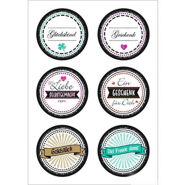Sticker "Goldstück" (12 Aufkleber mit Glitzer) ø34mm