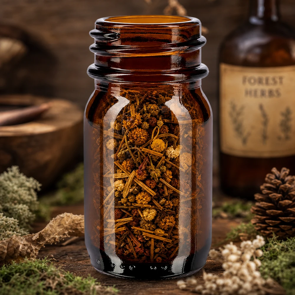 30ml Braunglas Weithalsflasche für professionelle Lagerung von Kräutern und getrockneten Substanzen im Fachhandel