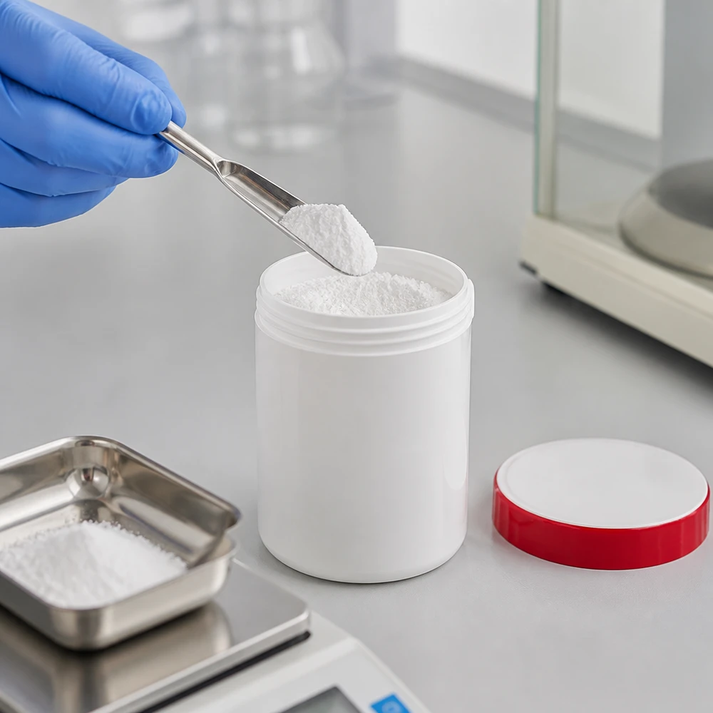 Salbenkruke 500g weiß mit rotem Schraubdeckel (Polypropylen) Salbenkruke 500g weiß PP-Kunststoff mit rotem Schraubdeckel für professionelle Abfüllung im Labor