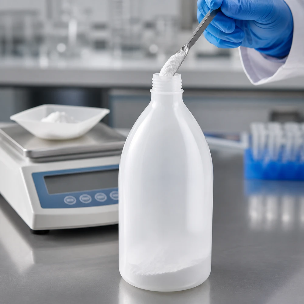 1000ml Laborflasche Enghals aus HDPE für professionellen Laboreinsatz beim Abfüllen von Pulver
