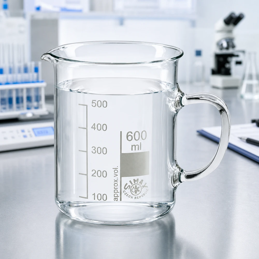 Becherglas 600 ml Borosilikatglas mit Henkel für professionellen Laboreinsatz von Simax