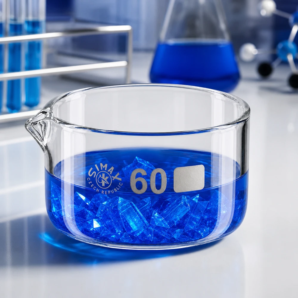 60ml Kristallisierschale mit Ausguss Borosilikat ø60mm Simax Kristallisierschale 60ml mit Ausguss Borosilikatglas ø60mm Laborbedarf Pacadura