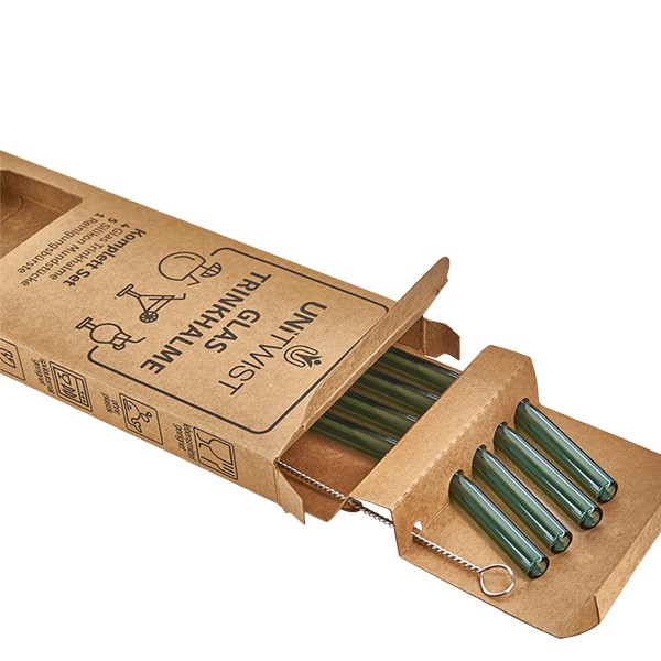 Glas Trinkhalm Set grün mit Softtips UNiTWIST