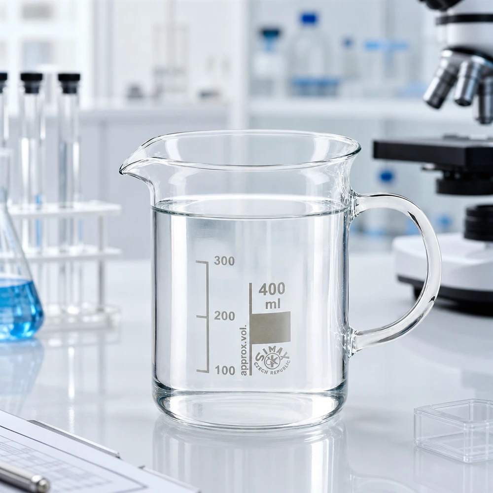 Becherglas 400ml Borosilikatglas mit Henkel für Labor und Gewerbe von Simax