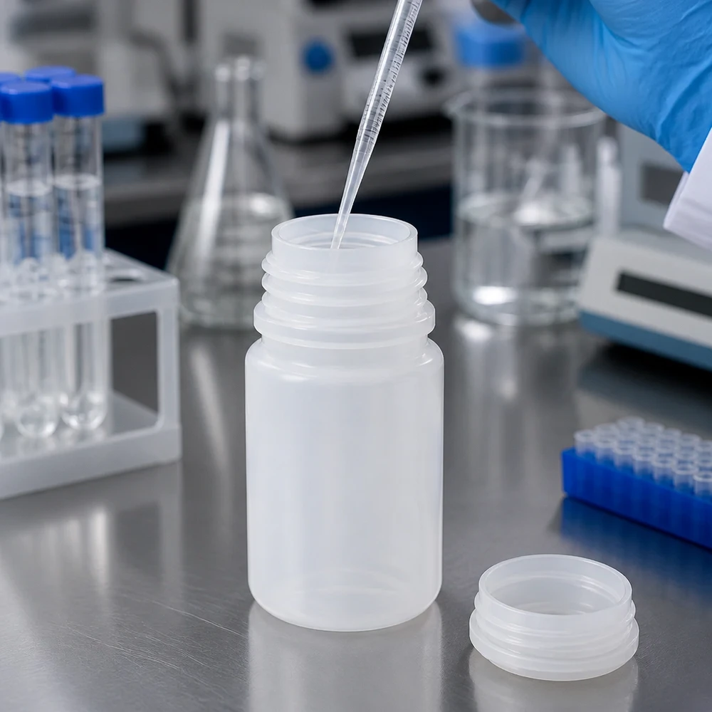 50ml Weithals-Laborflasche aus HDPE ohne Verschluss für professionellen Laboreinsatz bei Pacadura