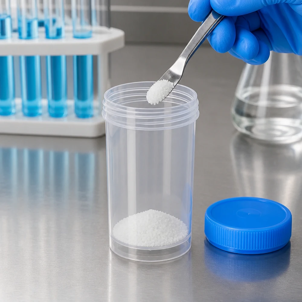 Universal Kunststoffdose (Pathogefäss) 100ml Universale Kunststoffdose 100ml Pathogefäß mit blauem Schraubdeckel für professionellen Laboreinsatz