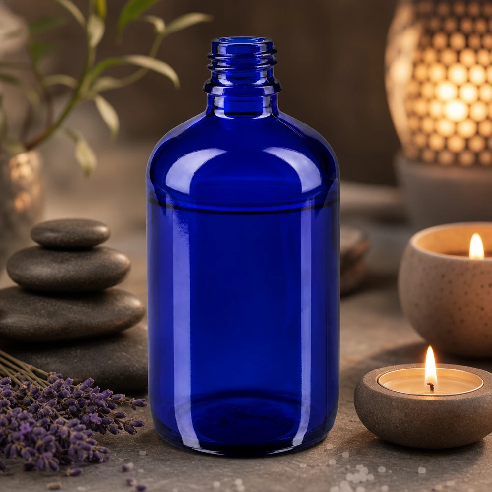 100ml blaue Apothekerflasche aus hochwertigem Glas für professionelle Anwendung in Pharmazie und Kosmetik