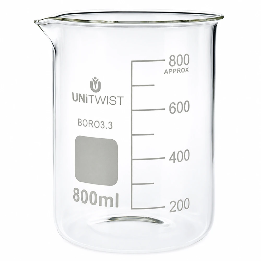 Becherglas 800ml Borosilikat, niedrige Form UNiTWIST Becherglas 800ml Borosilikat 3.3 niedrige Form UNiTWIST für gewerbliche Labore und Fachbetriebe