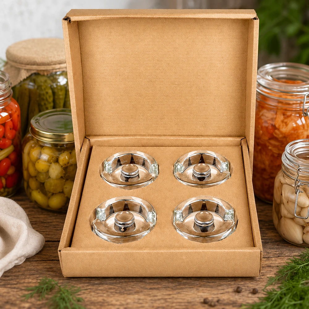 UNiTWIST Fermentier-Glasgewichte 4er Set in Verkaufsverpackung mit Einmachgläsern für professionelle Fermentation