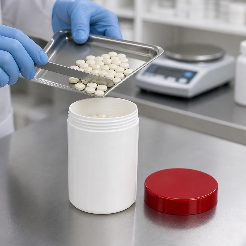 Salbenkruke 150g weiß PP-Kunststoff mit rotem Schraubdeckel für pharmazeutische Abfüllung