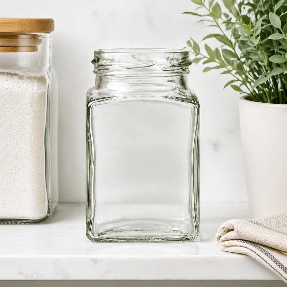 UNiTWIST Tetra260 4-Eckglas 260ml TO58 leeres Einmachglas quadratisch transparent für Küche und Vorratshaltung