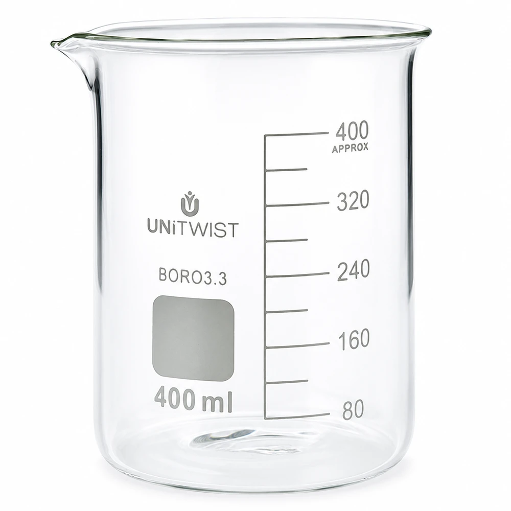 Becherglas 400ml Borosilikat 3.3 niedrige Form UNiTWIST für Labor und Gewerbe