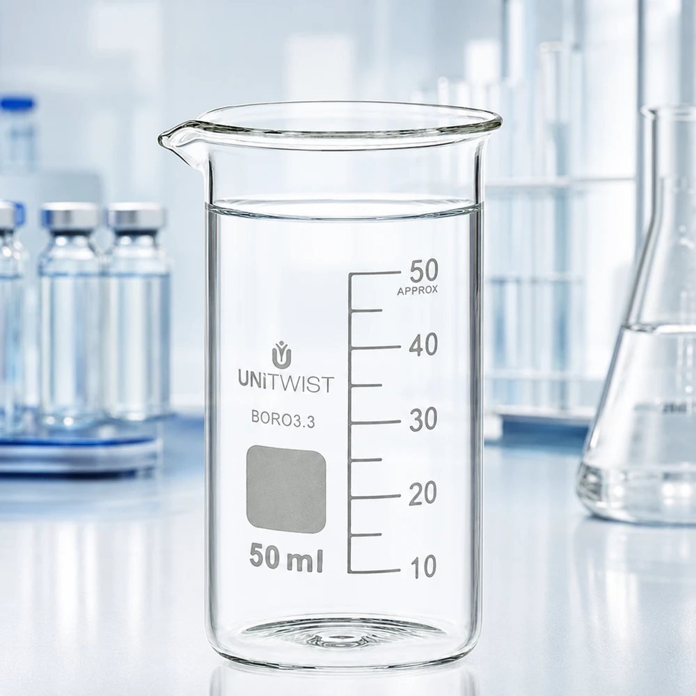 Becherglas 50ml hohe Form Borosilikat 3.3 UNITWIST für Labor und Gewerbe mit Graduierung