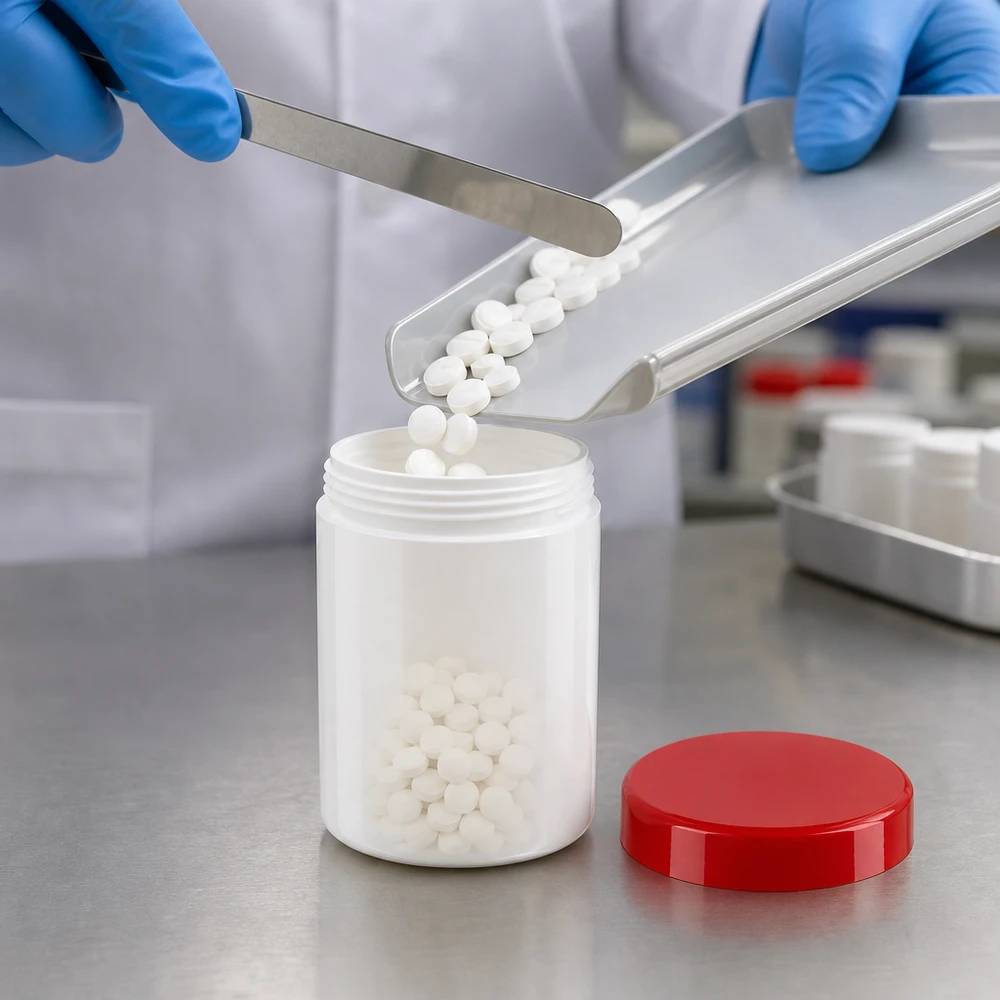 Salbenkruke 75g aus weißem PP-Kunststoff mit rotem Schraubdeckel für pharmazeutischen Fachhandel