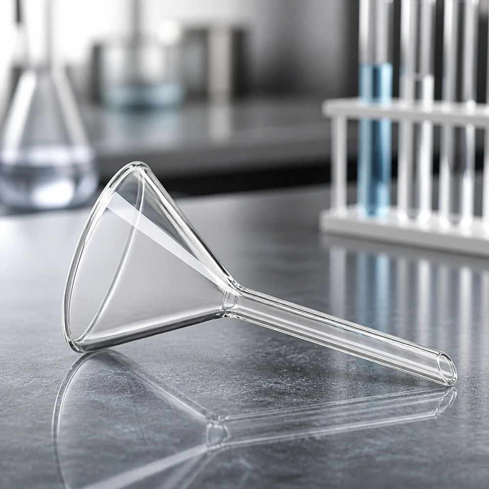 Glastrichter 50mm Durchmesser aus Kalk-Soda-Glas mit 60 Grad Winkel und Kurzstiel für professionelle Laboranwendungen