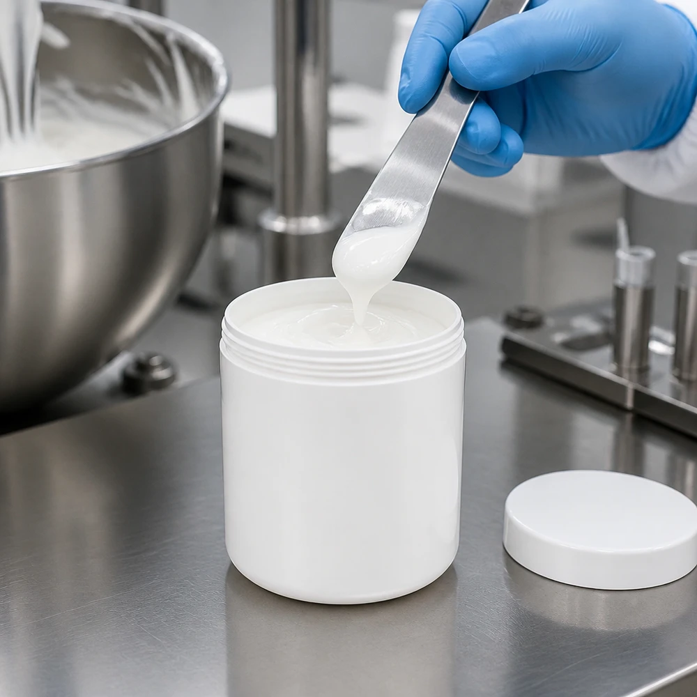 Salbenkruke 50g weiß mit weißem Schraubdeckel (Polypropylen) Salbenkruke 50g weiß PP mit Schraubdeckel zur professionellen Abfüllung von Cremes und Salben