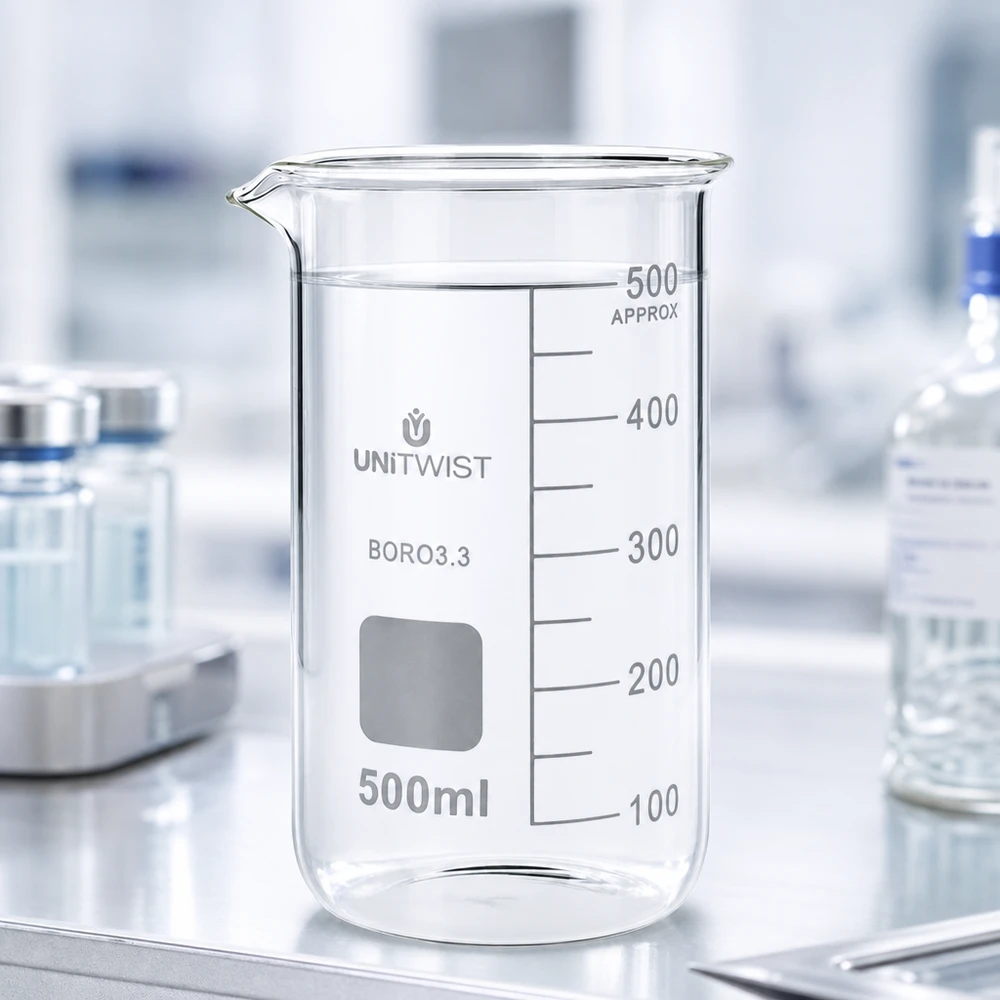 Becherglas 500ml Borosilikat hohe Form UNITWIST für professionellen Laboreinsatz bei Pacadura.de