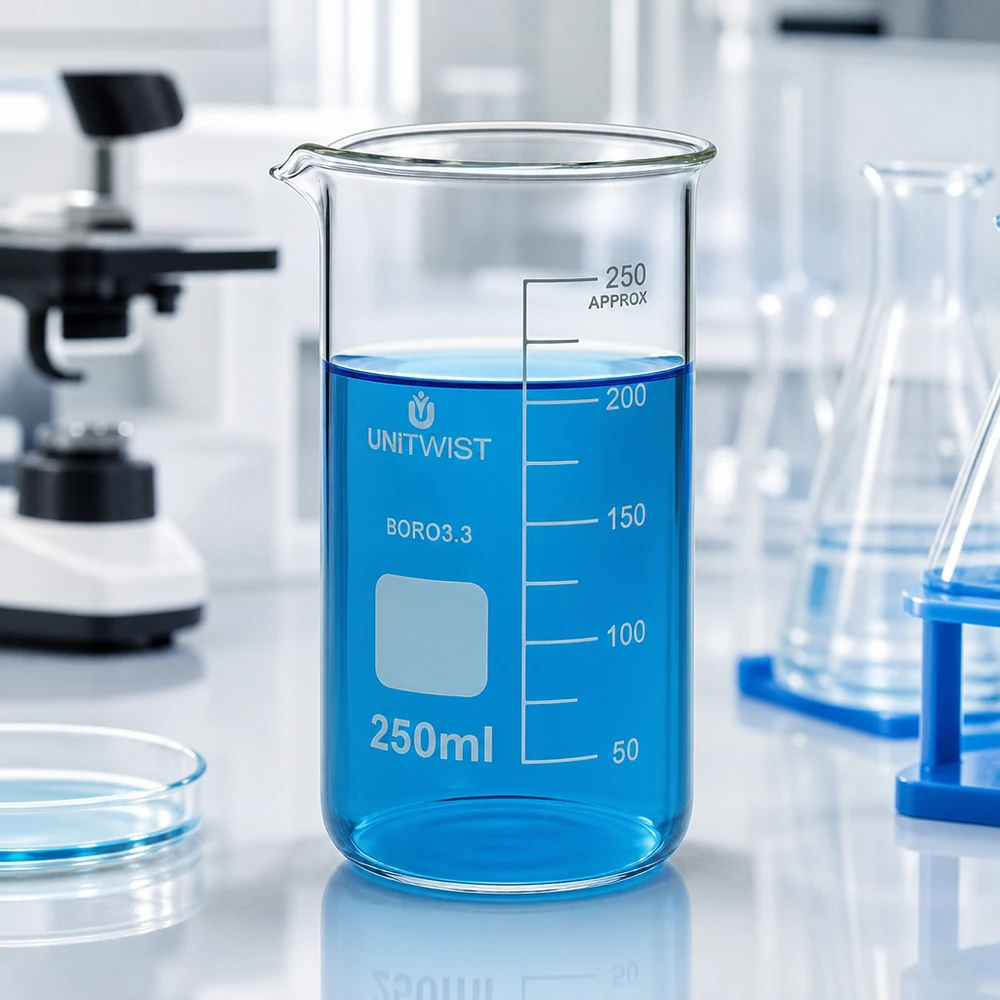 Becherglas 250ml Borosilikat, hohe Form UNiTWIST Becherglas 250ml hohe Form Borosilikat 3.3 UNITWIST für Labor und Gewerbe graduiert