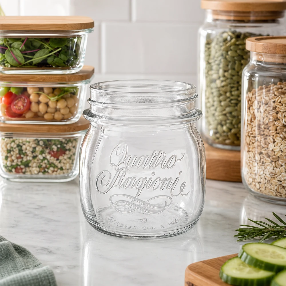 250ml Rundglas "Quattro Stagioni" QS70mm 250ml Quattro Stagioni Vorratsglas mit Schraubverschluss für Küche Aufbewahrung von Lebensmitteln und Gewürzen