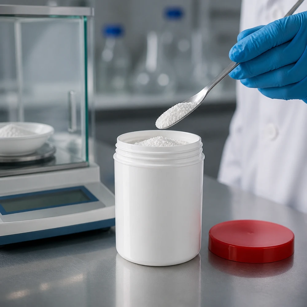Salbenkruke 50g weiß PP-Kunststoff mit rotem Schraubdeckel für pharmazeutische und kosmetische Abfüllung