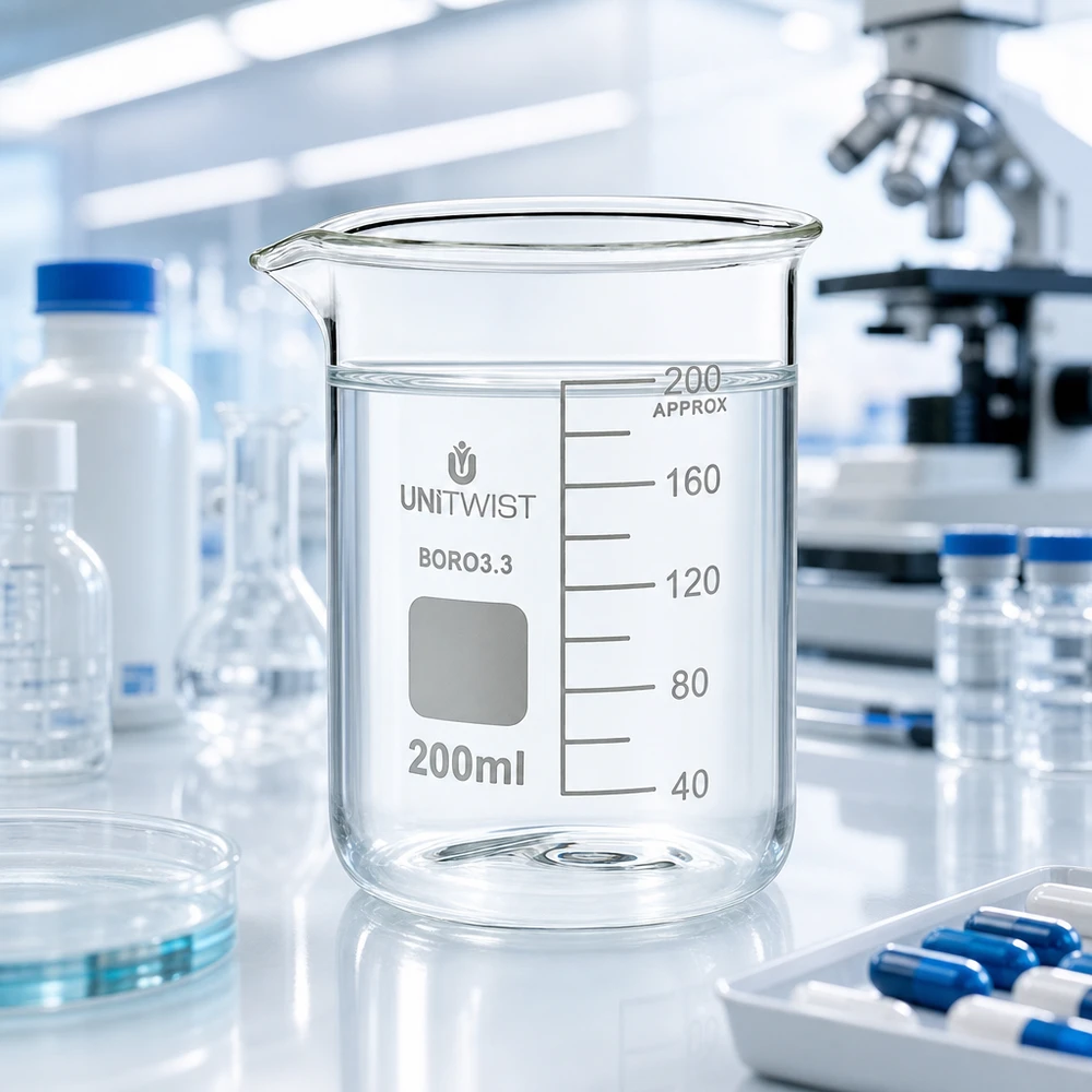 Becherglas 200ml Borosilikat 3.3 niedrige Form UNiTWIST für Labor und Gewerbe