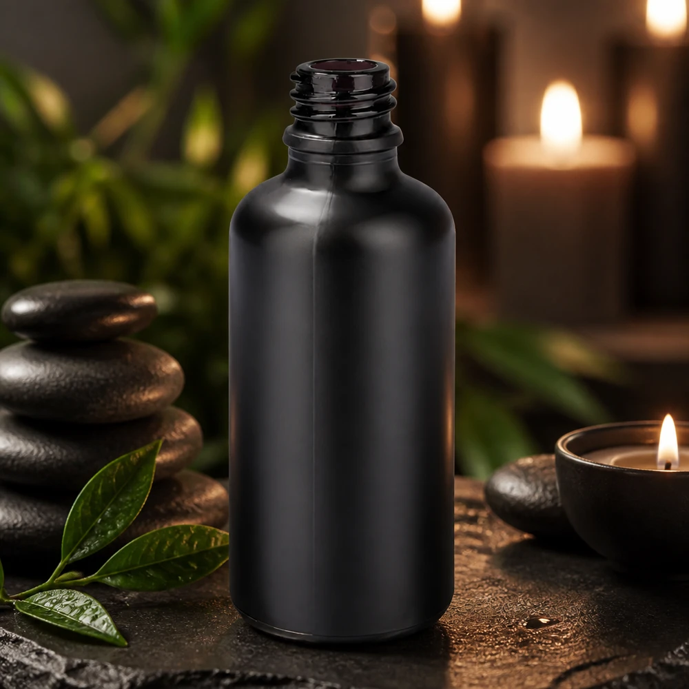 50ml Apothekerflasche BlackLine schwarz UT18 Gewinde für professionelle Anwendung in Kosmetik und Pharmazie