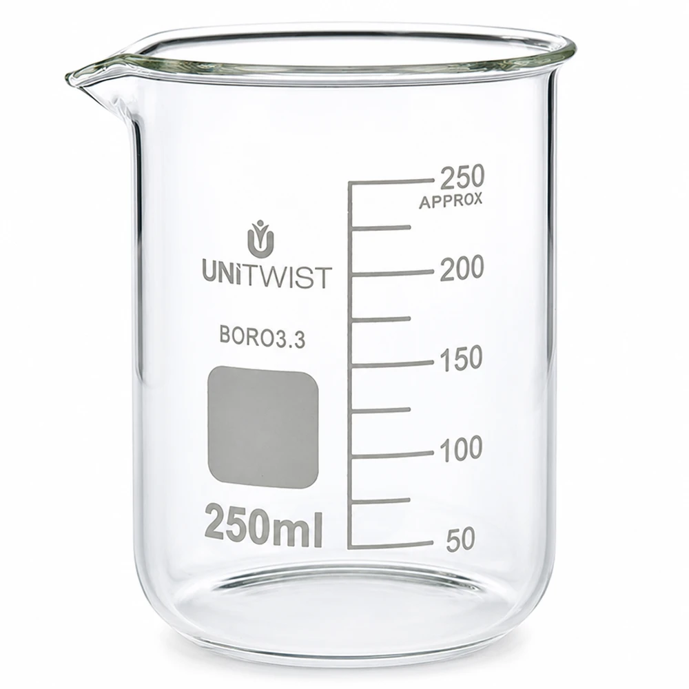Becherglas 250ml Borosilikat 3.3 niedrige Form UNiTWIST für professionellen Laboreinsatz