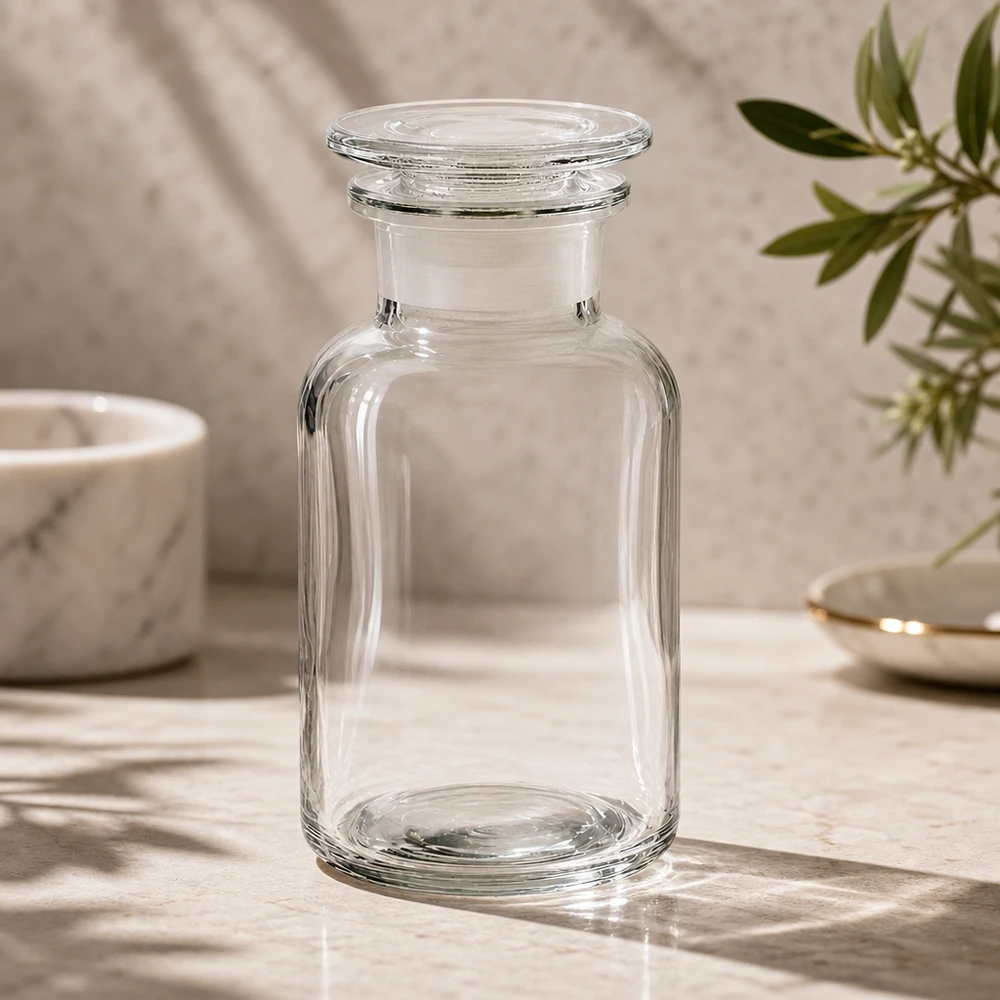 Rundschulterfl. 250ml klar Weithals Glasstopfen Rundschulterflasche 250ml Weithals klar mit Glasstopfen für gewerbliche Laboranwendungen