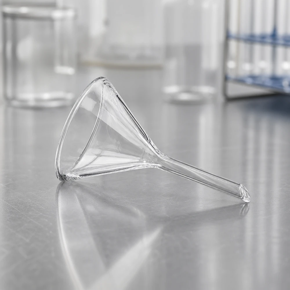 Glastrichter 45mm Durchmesser aus Kalk-Soda-Glas mit 60° Winkel und Kurzstiel für professionelle Laboranwendungen