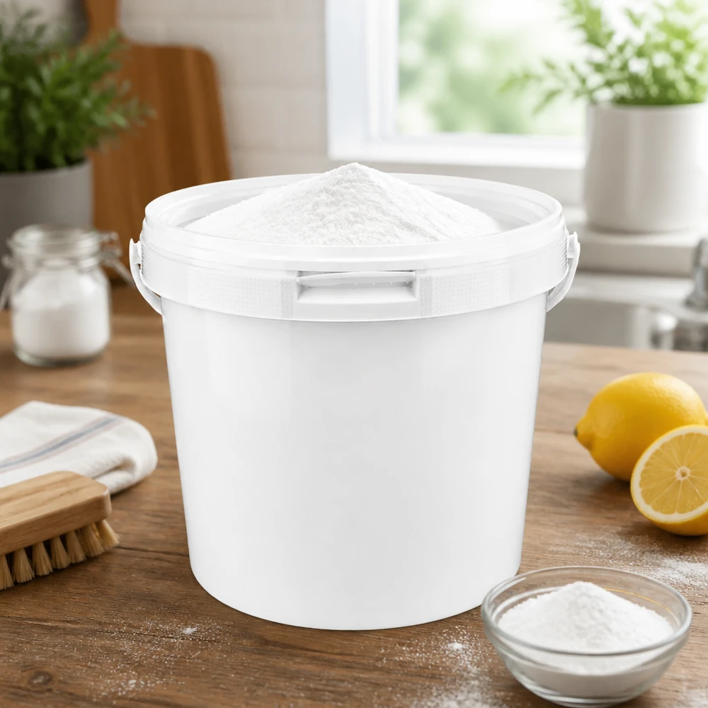 Eimer 5.6L aus weißem Kunststoff Polypropylen mit Deckel Weißer Kunststoffeimer 5,6L aus PP mit Deckel für gewerblichen Einsatz in Lebensmittel und Reinigung