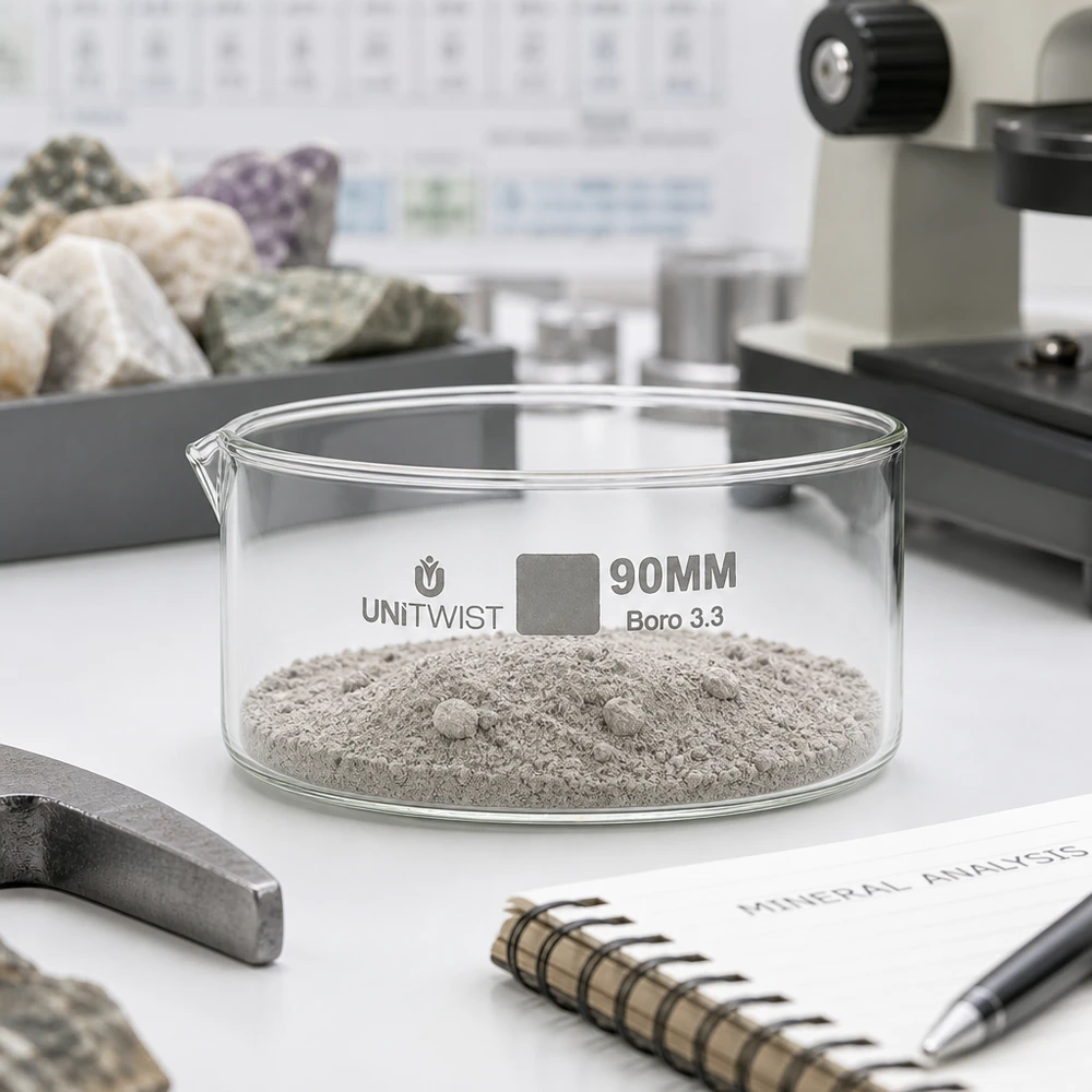 Kristallisierschale ø90mm Borosilikatglas UNiTWIST Kristallisierschale 90mm Borosilikatglas 3.3 UNiTWIST für Mineralanalyse im Labor professioneller Einsatz