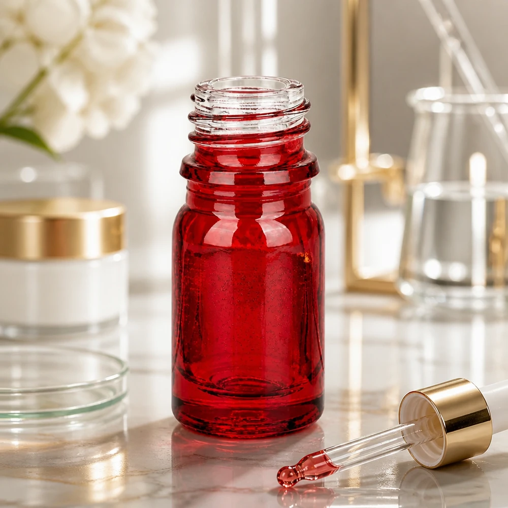 5ml Apothekenflasche RedLine UT18/5 UNiTWIST 5ml Apothekenflasche RedLine UT18/5 UNiTWIST aus rotem Glas mit Pipette für professionelle Anwendung bei Pacadura