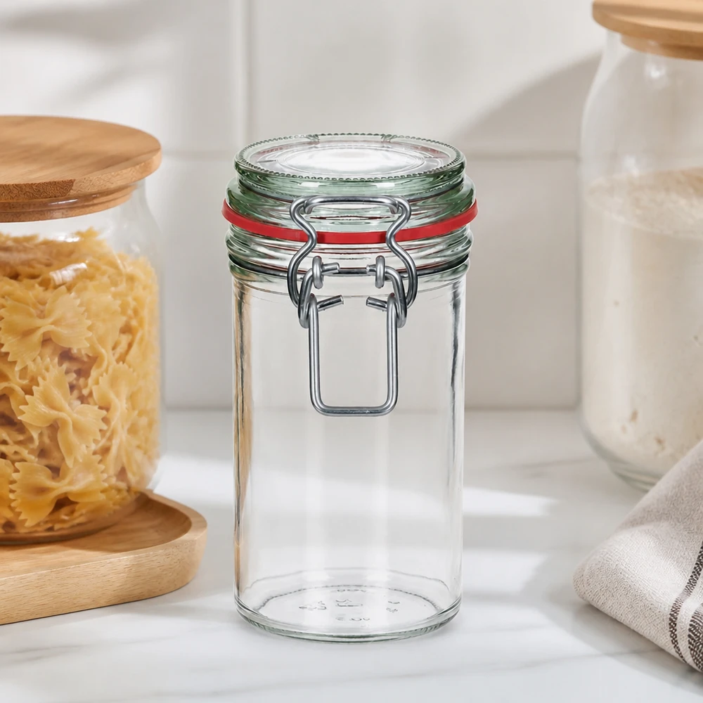 272ml Vorratsglas Typ G mit Bügelverschluss UN.. 272ml Vorratsglas mit Bügelverschluss und roter Gummidichtung für professionelle Lebensmittellagerung im Gastronomiebeda