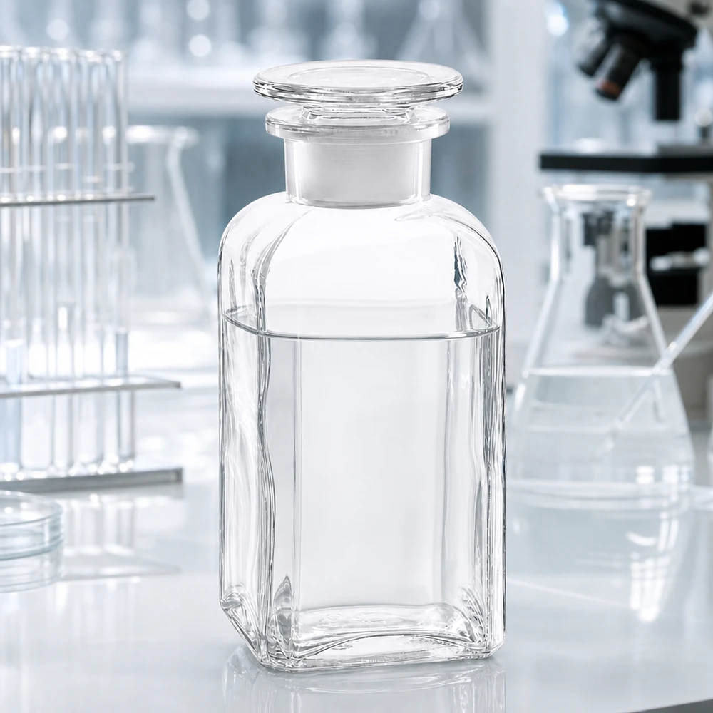 Vierkantflasche 350ml Weithals aus Klarglas mit Glasstopfen für professionellen Labor- und Gewerbeeinsatz