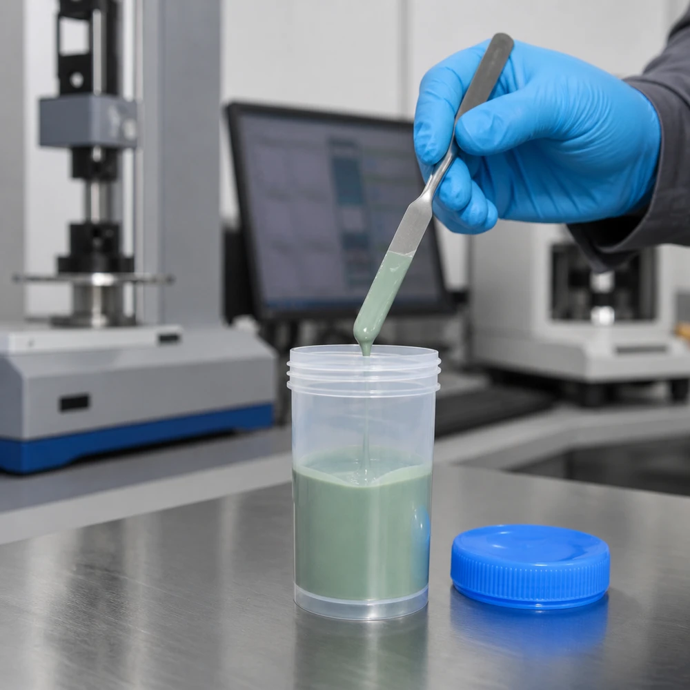 Universal Kunststoffdose (Pathogefäss) 100ml Laborant entnimmt Probe mit Pinzette aus 100ml Universal Kunststoffdose mit blauem Schraubdeckel im Labor