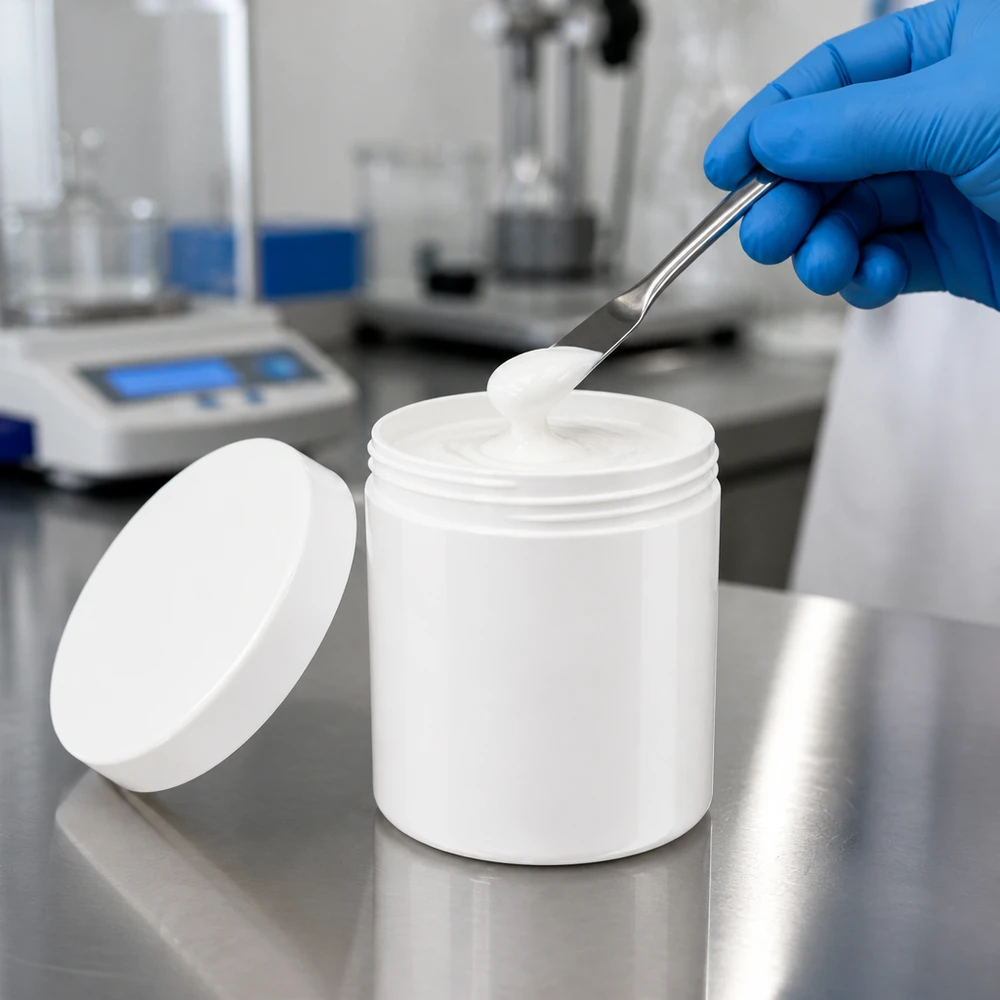 Salbenkruke 800g weiß mit weißem Schraubdeckel (Polypropylen) Salbenkruke 800g weiß PP mit Schraubdeckel im Labor für professionelle pharmazeutische Anwendungen
