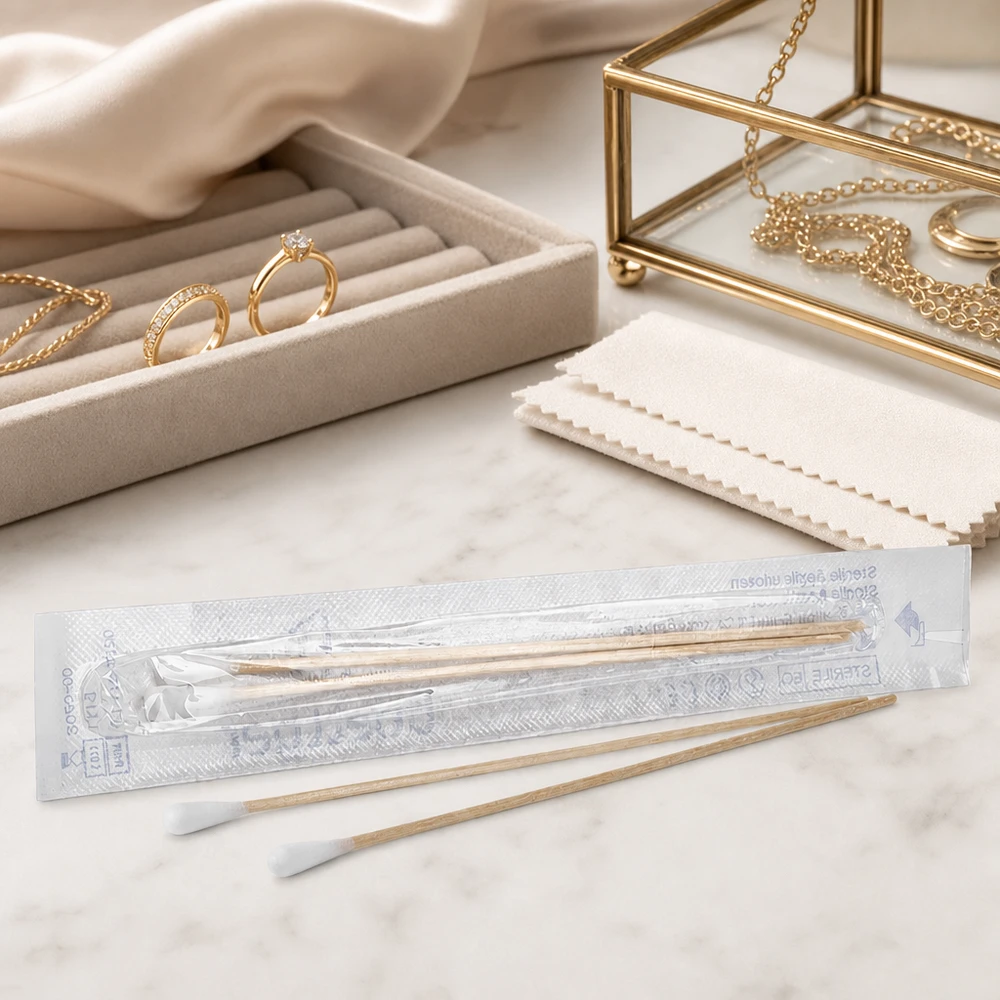 Wattestäbchen STERIL (2 Sück) Sterile Wattestäbchen 2 Stück einzeln verpackt aus Baumwolle und Holz für professionelle Hygieneanwendungen