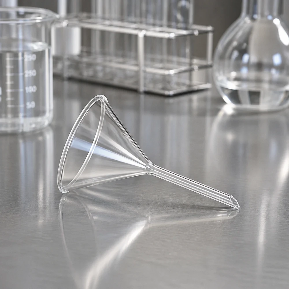 Glastrichter 55mm Durchmesser Kalk-Soda-Glas 60 Grad Winkel Kurzstiel für professionelle Laboranwendungen