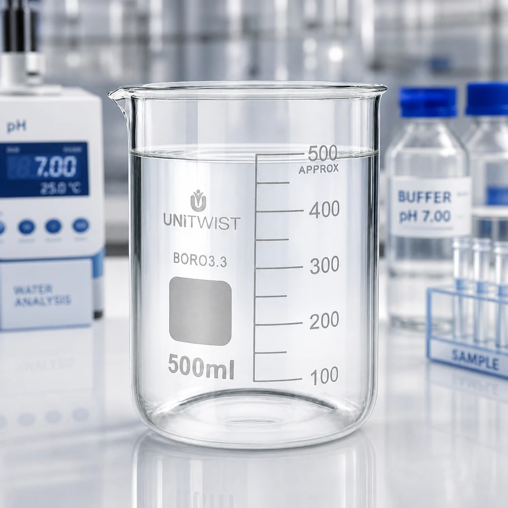 Becherglas 500ml Borosilikat niedrige Form UNiTWIST für Labor und Gewerbe BORO3.3 hitzebeständig